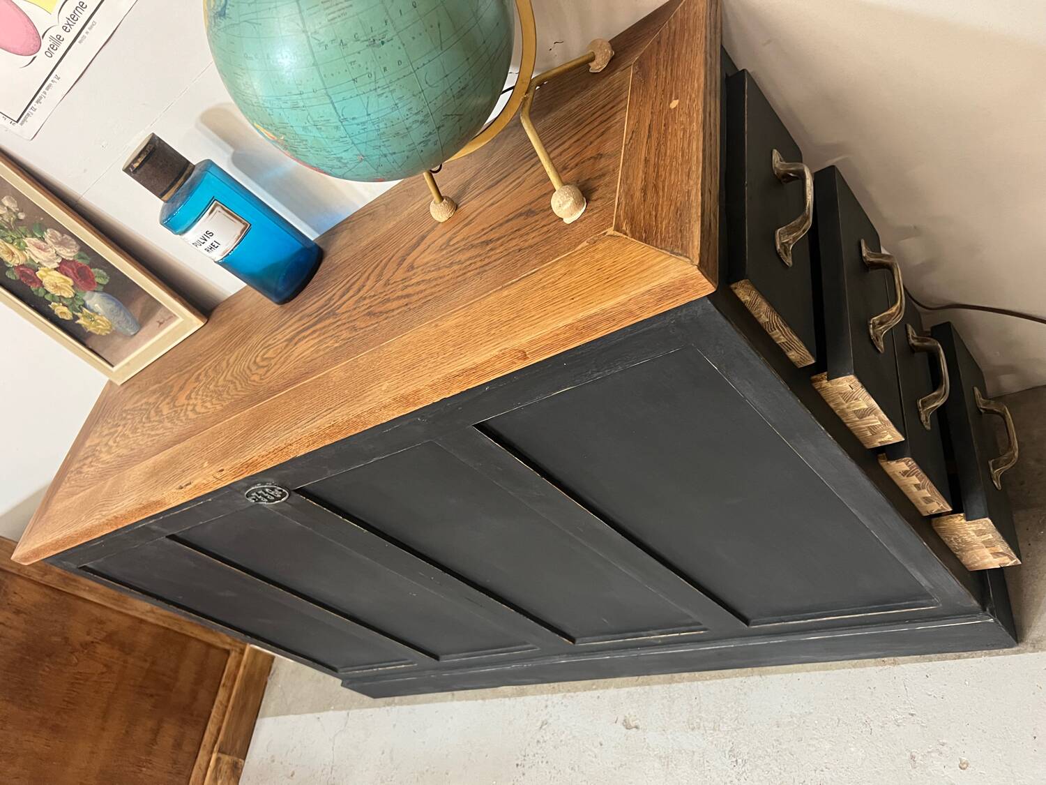 Old oak workshop drawer unit