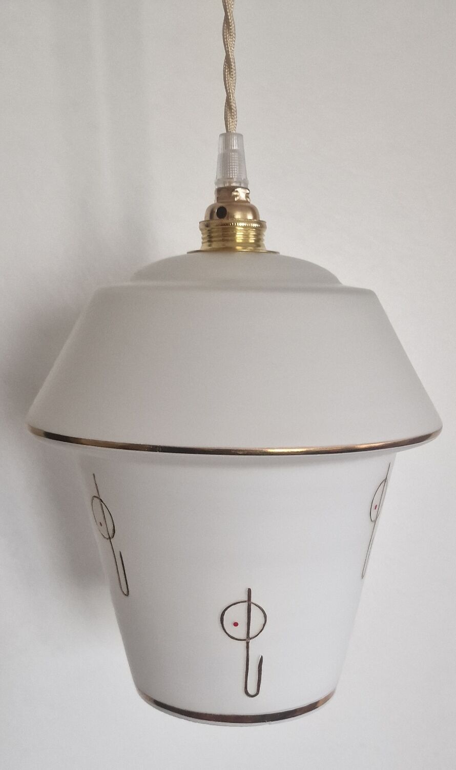 White opaline pendant lamp with gold décor