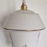 White opaline pendant lamp with gold décor