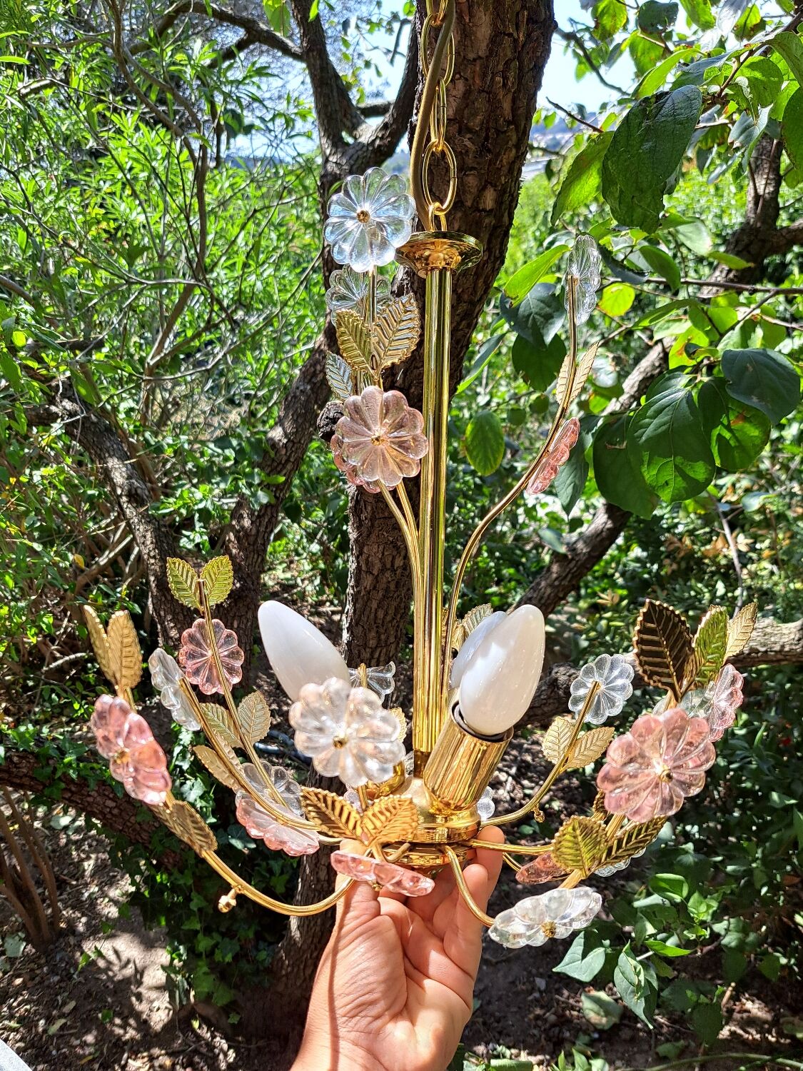 Glass flower chandelier 80s