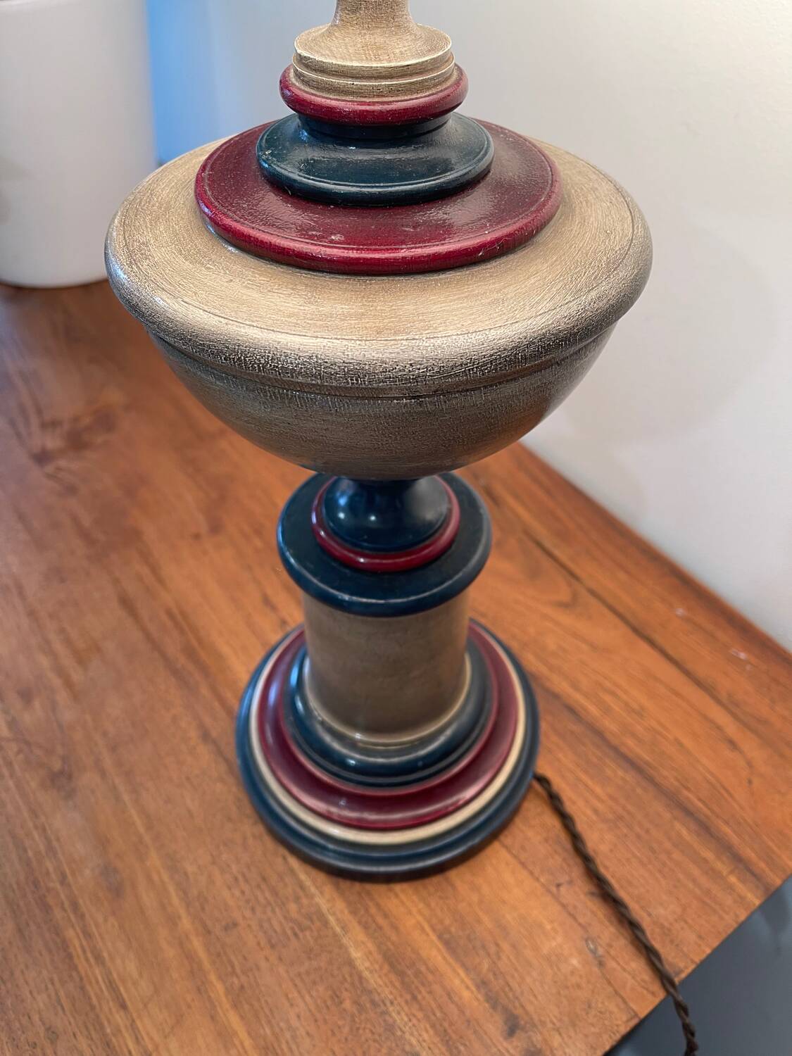 Large turned wooden lamp