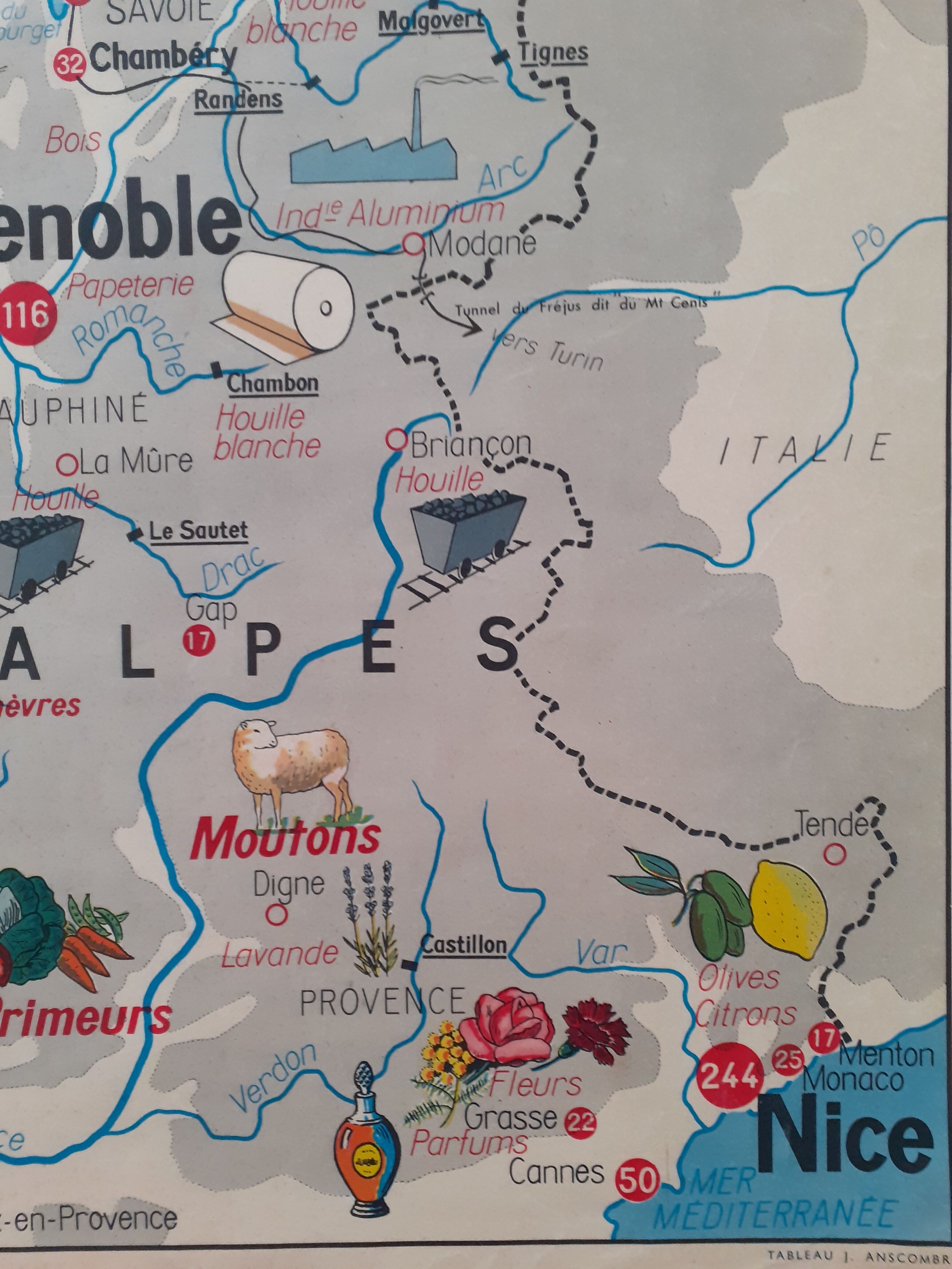 Educational map Aquitaine Basin Pyrenees Jura Alpes Rhone Valley