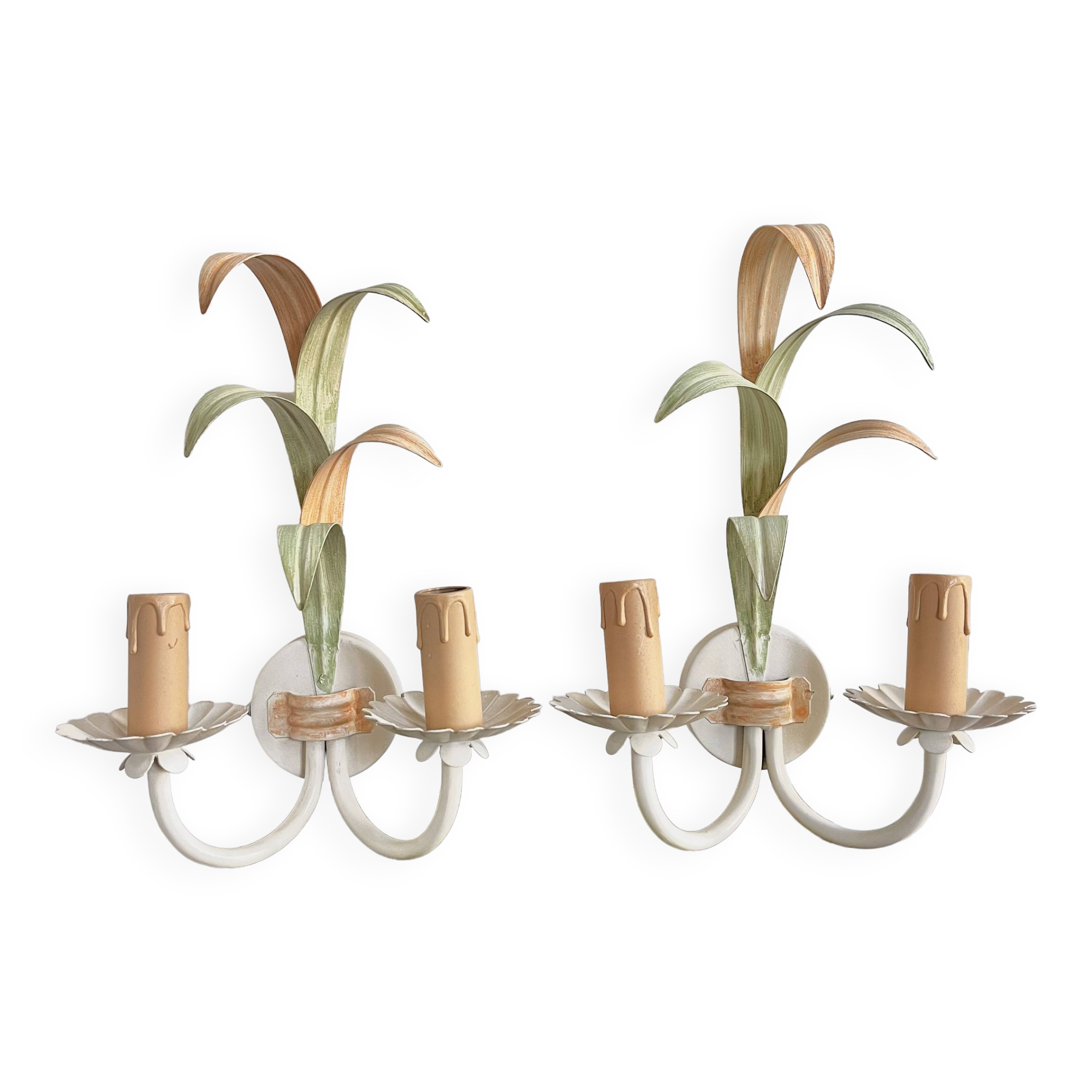 Pair of metal flower wall lights