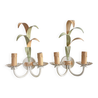 Pair of metal flower wall lights