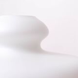 Space Age Floor Lamp, White Glass Lampshade, Wooden Base, 1960s