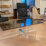 Table basse 1970 Michel Dumas Verre fumé et Plexiglass