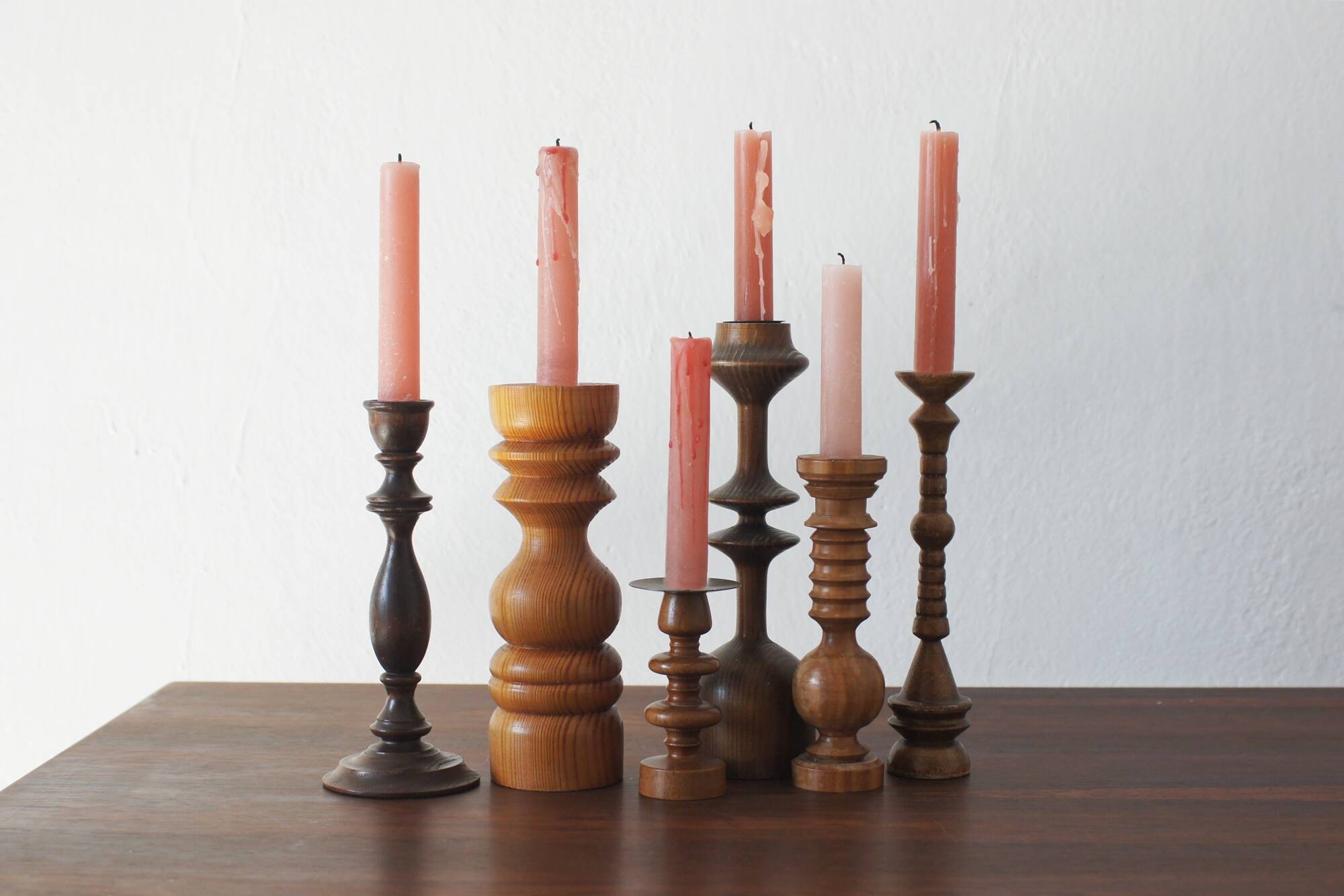 Bougeoirs scandinaves en bois, lot de 6