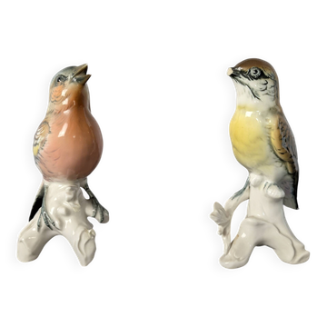 Paire d’oiseaux Karl Ens en porcelaine polychrome de Saxe