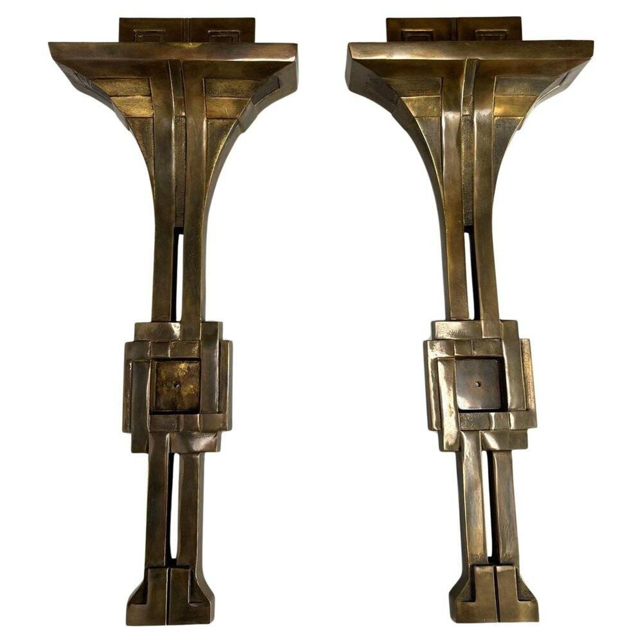 Italian Deco Style Wall Lamps in Bronze attributed to Banci, 1970s, Set of 2
