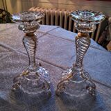 Pair of glass candlesticks and gilding