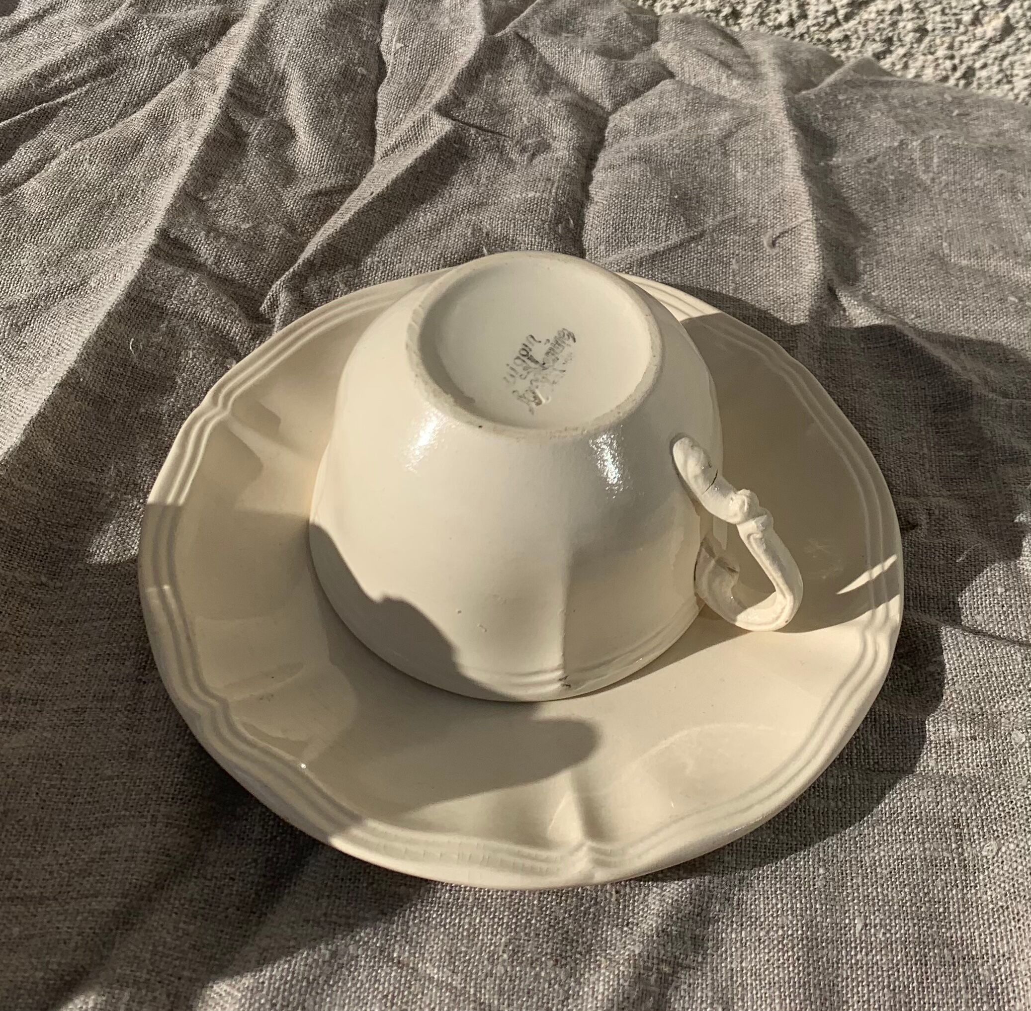 Digoin sarreguemines earthenware tea set consisting of 15 pieces antique cream