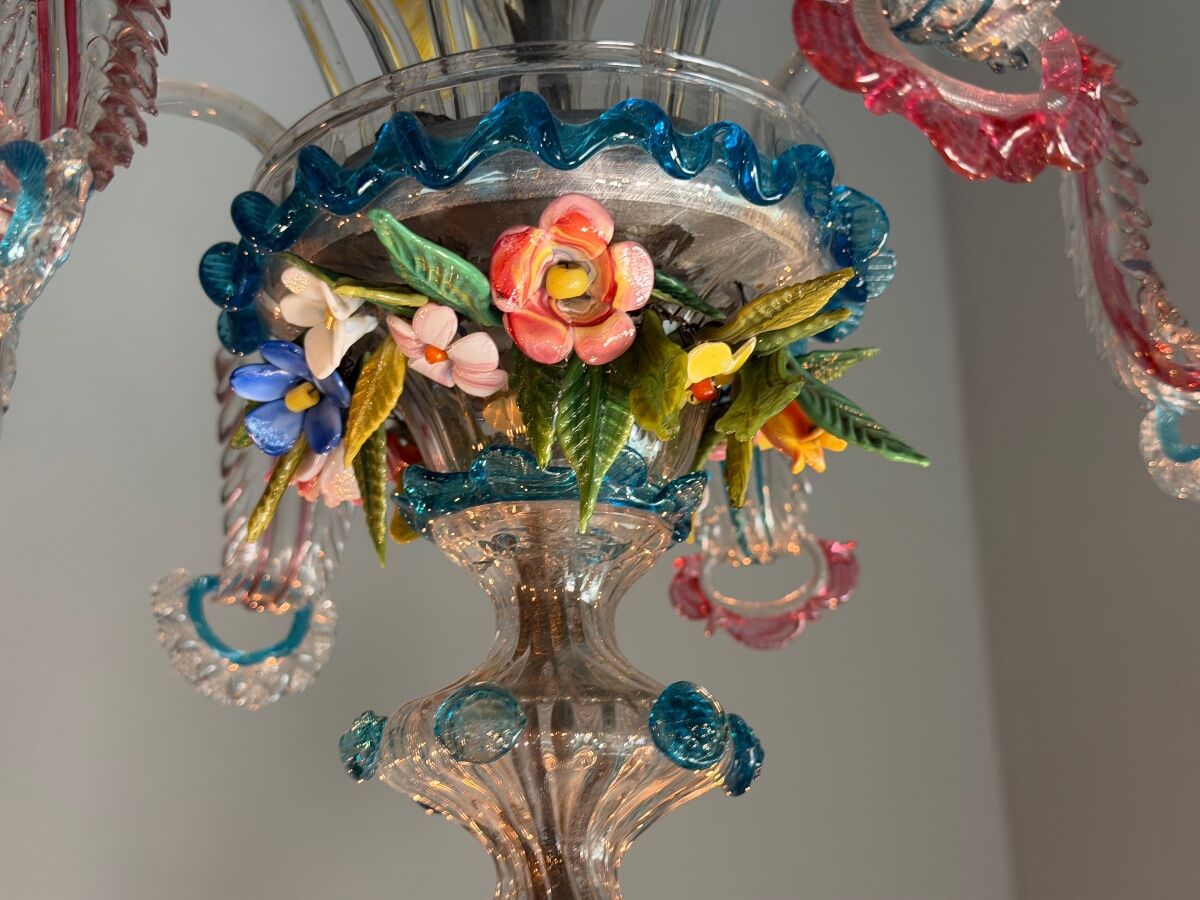 Lustre vénitien en verre de Murano multicolore, vers 1880