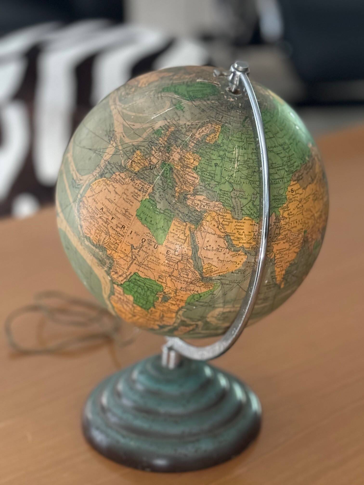 Vintage glass and metal world map for Perrina, circa 1960