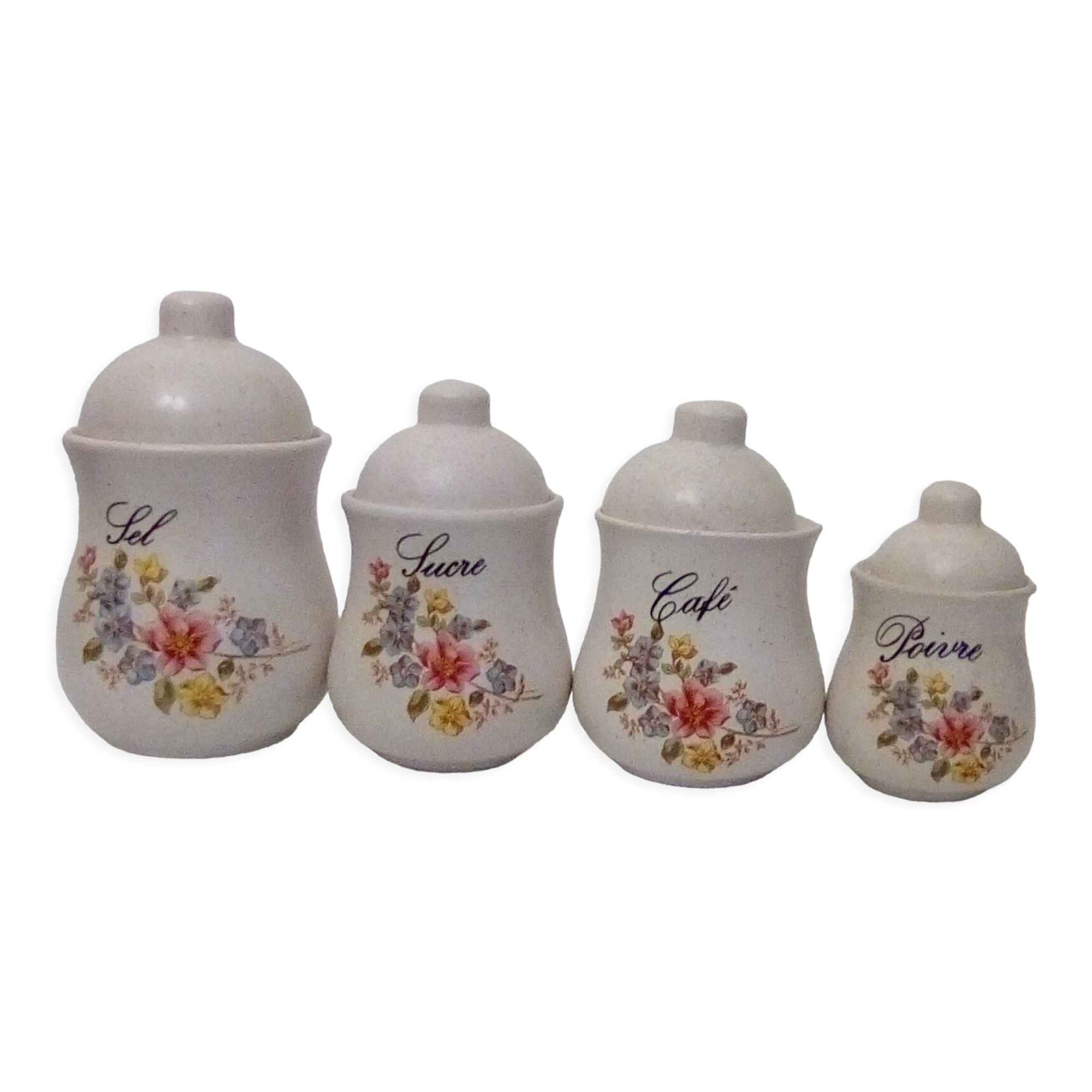 Series of 4 kitchen pots - floral motif