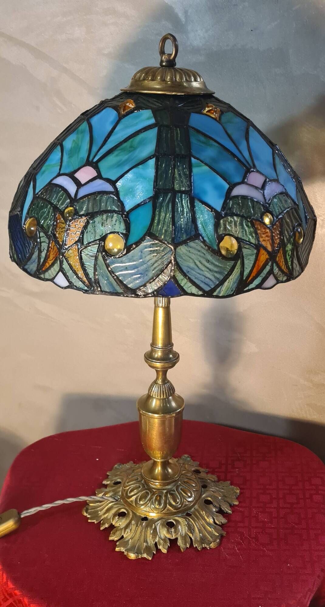 Antique Art Nouveau lamp with genuine bronze base 54x30 glass