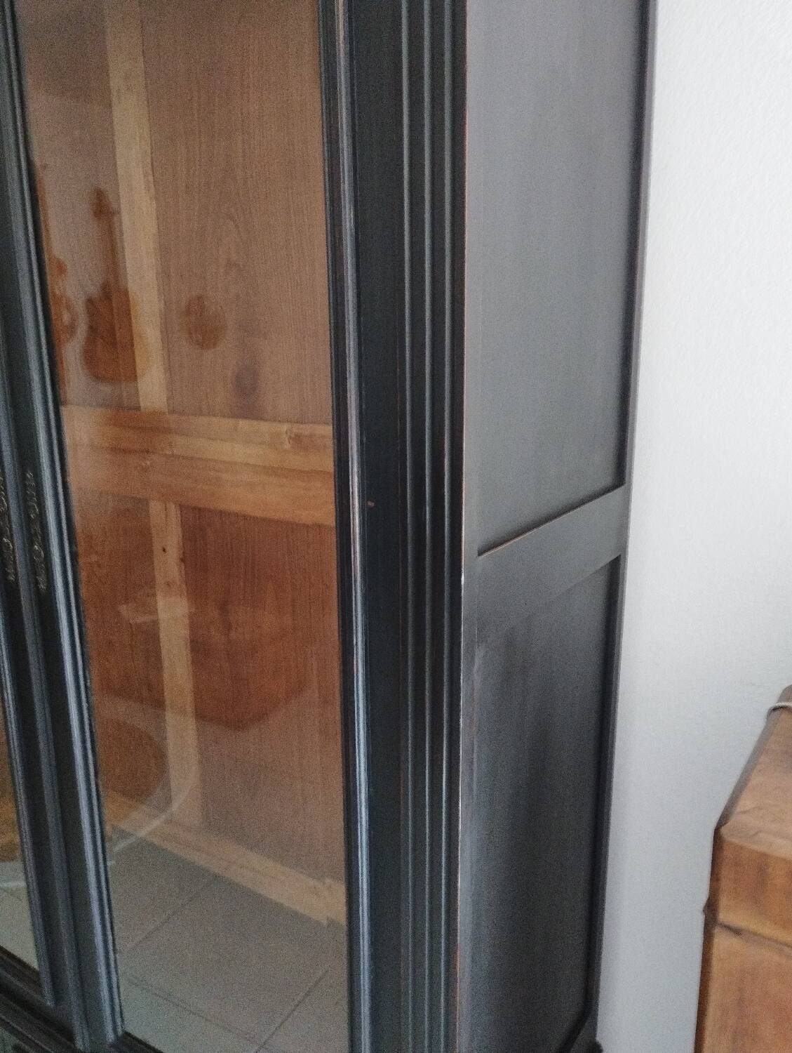 Old 2-door bookcase with black patina