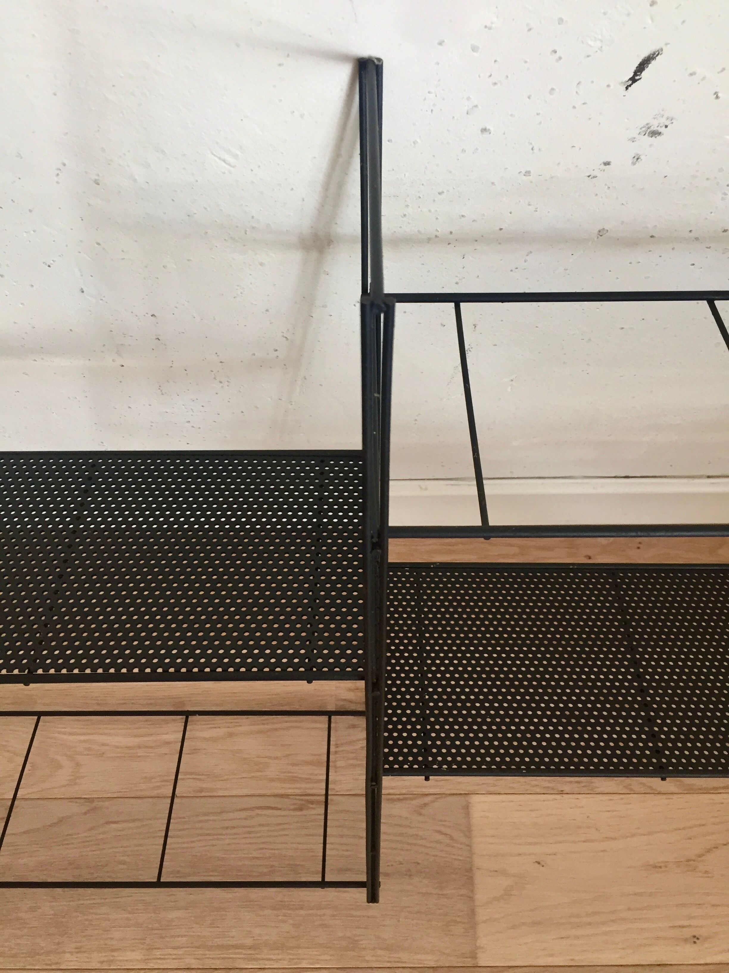 Rare modular wall shelf string perforated sheet metal vintage 60s string