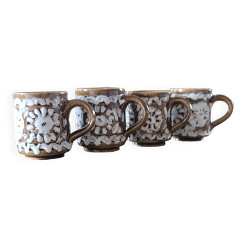 4 vintage stoneware coffee cups