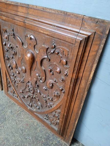 2 carved walnut woodwork panels early 20th century