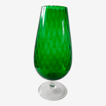 Vase italien en  verre soufflé godronné vert