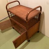 Rattan serving trolley with wheels
