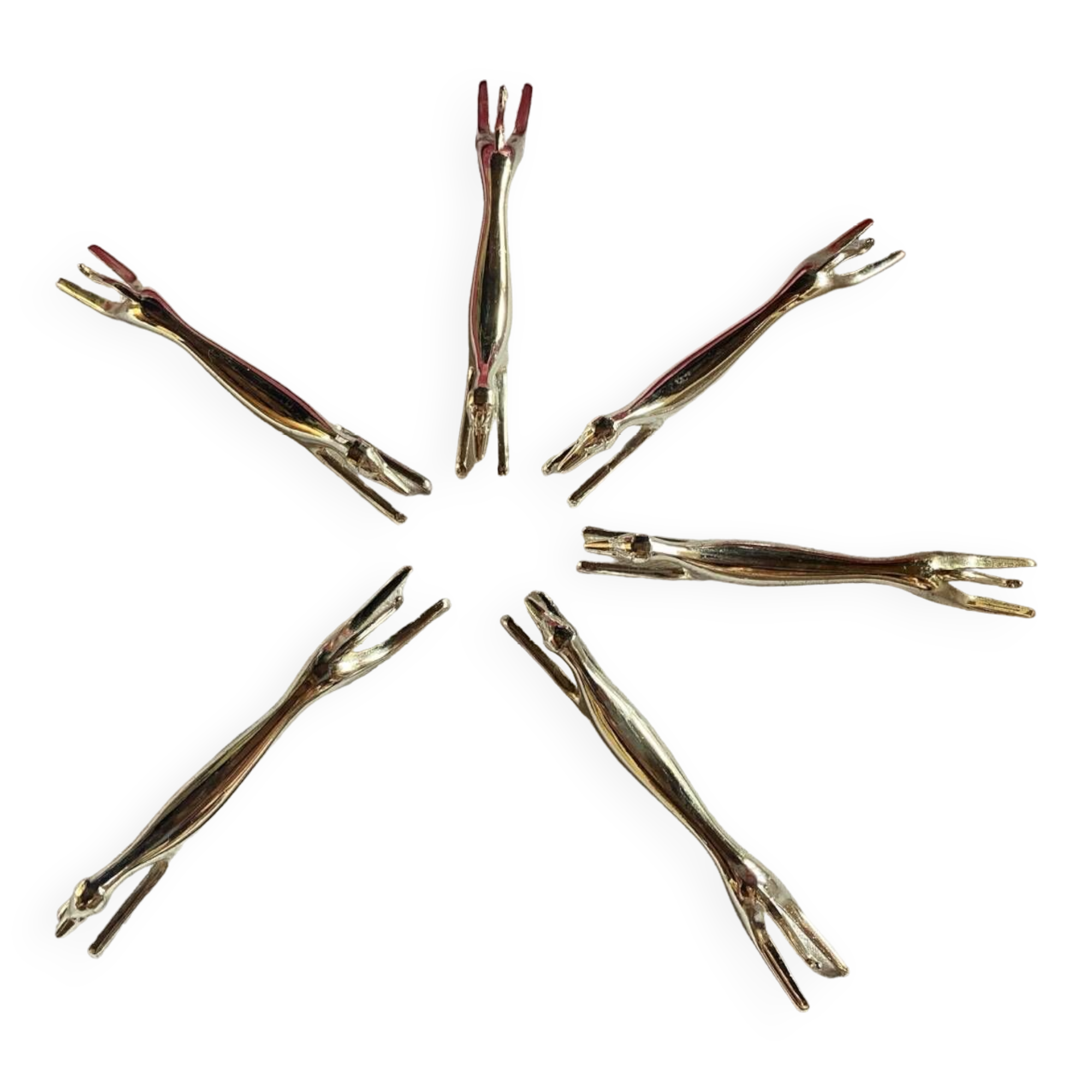 Set of 6 greyhound knife holders in silver metal