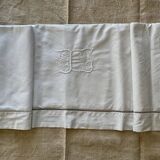 Drap ancien coton blanc brodé main