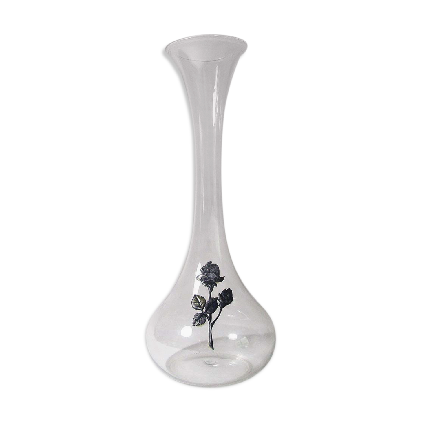 Glass soliflore vase with tin flower
