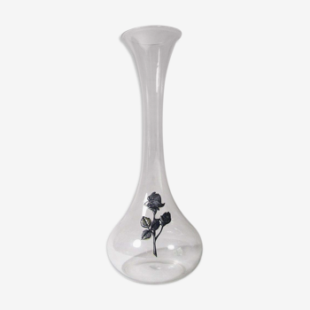 Glass soliflore vase with tin flower