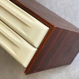 Mid Century rosewood cabinet with 2 beige plastic drawers