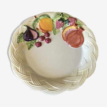Assiette vintage en céramique émaillé décor de fruits en relief
