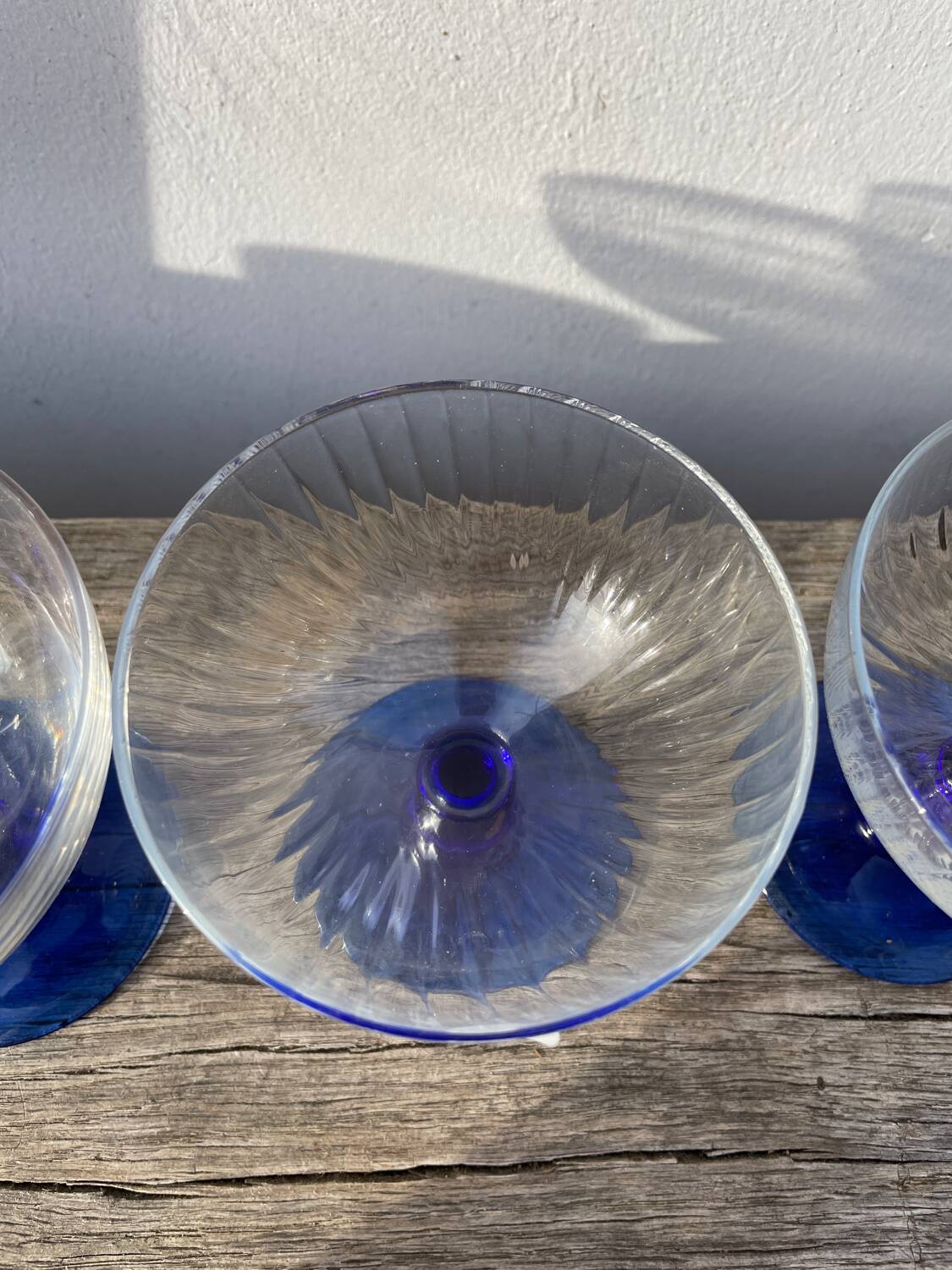 6 Luminarc blue glass dessert bowls/stemmed dishes