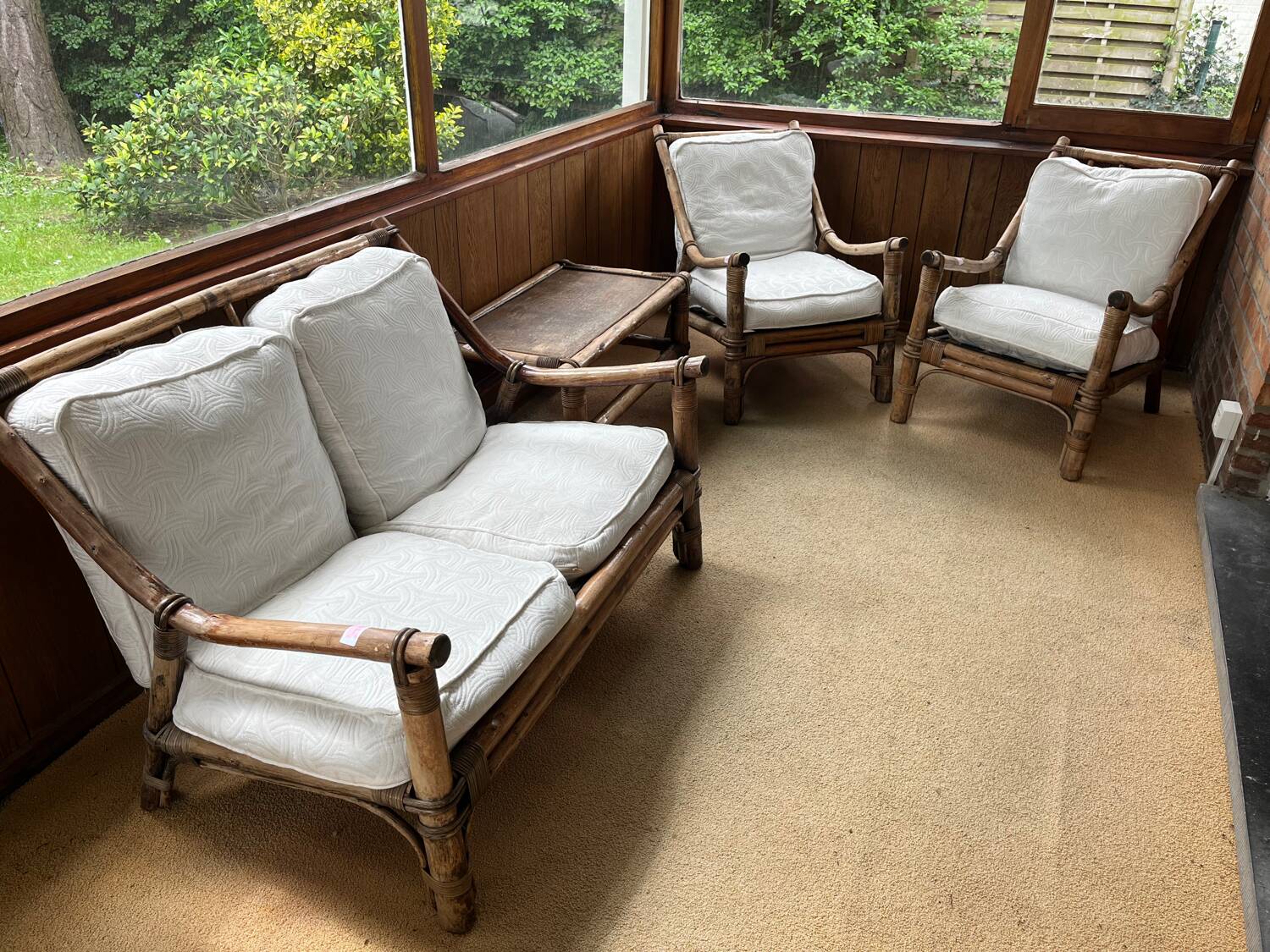 Salon rotin bambou complet fauteuil x2 canapé table basse