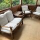 Complete bamboo rattan lounge set with armchair x2, sofa, coffee table
