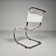 Set of 6 white cantilever dining chairs MR10 by Mies van der Rohe for Thonet, 1980s.