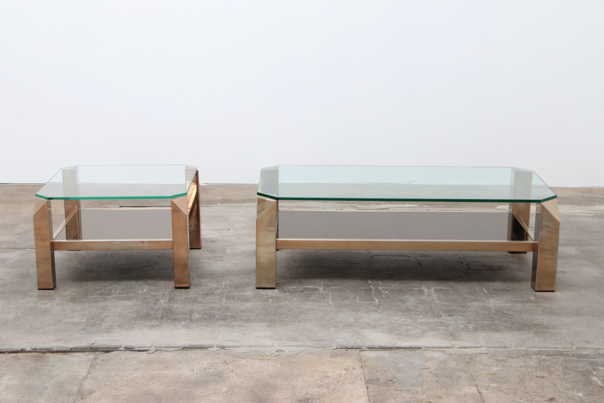 Set of 23-carat gold-plated coffee tables by Belgo Chrome 1960