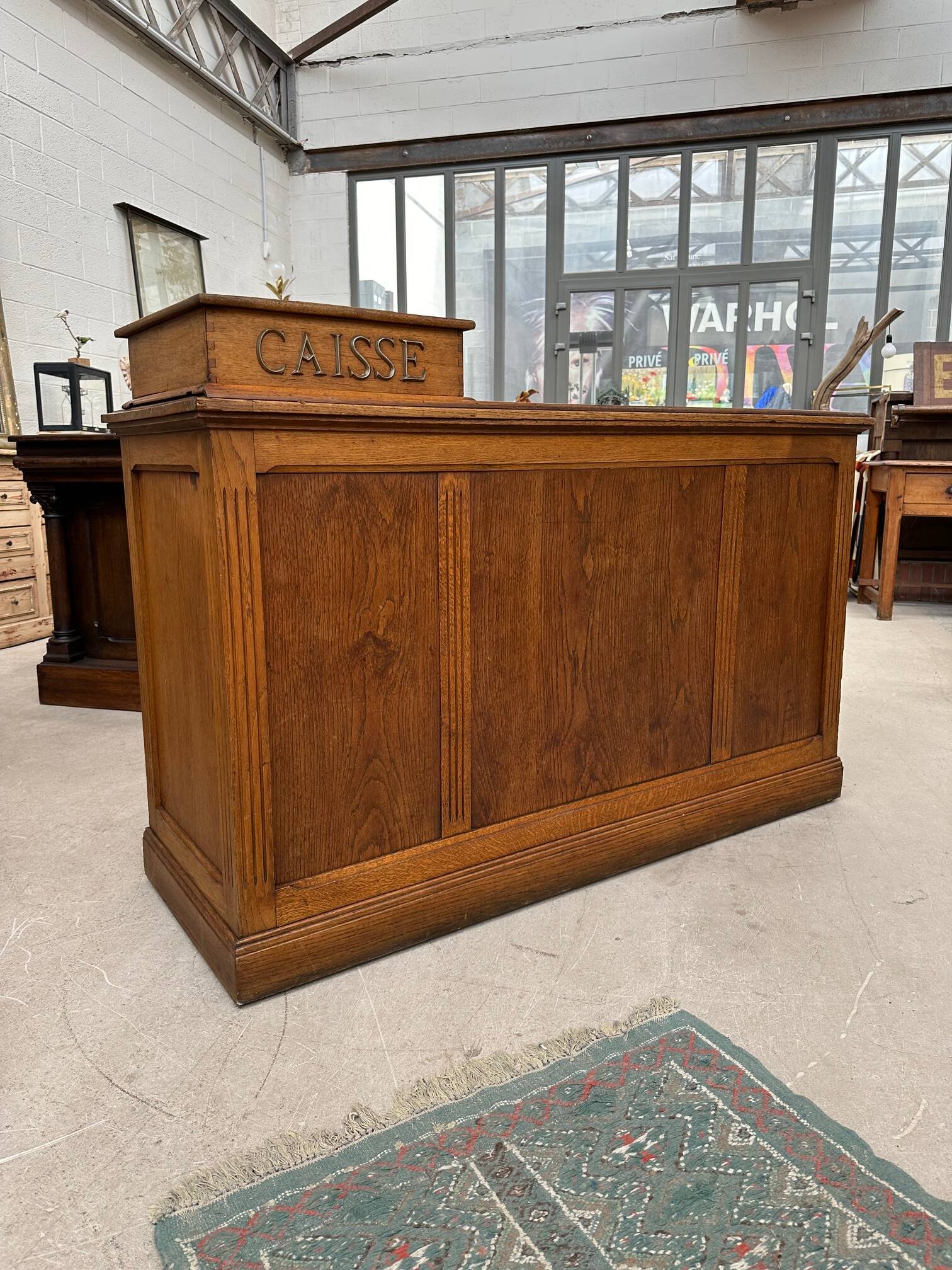 Oak cash register counter from the early 20th century