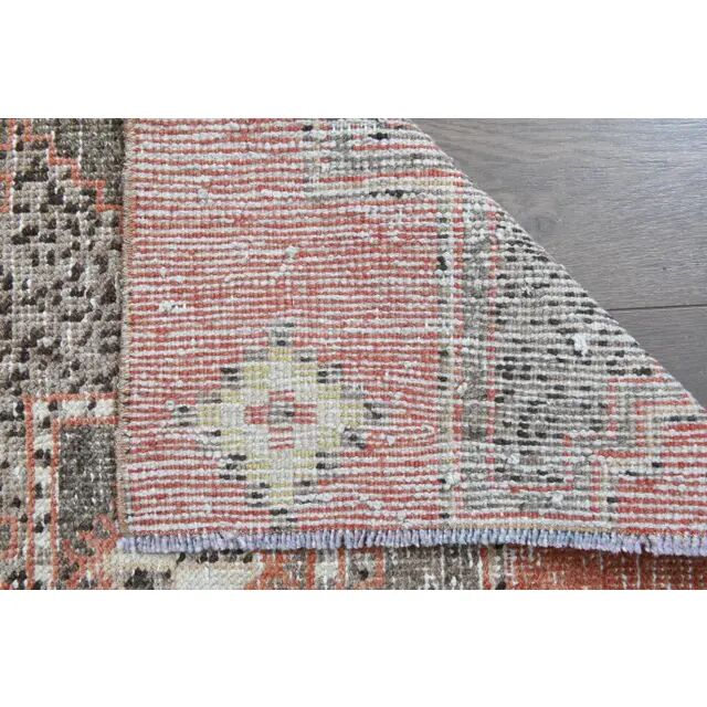 Orange Brown Turkish Vintage Handmade Oushak Wool Runner Rug 87x237