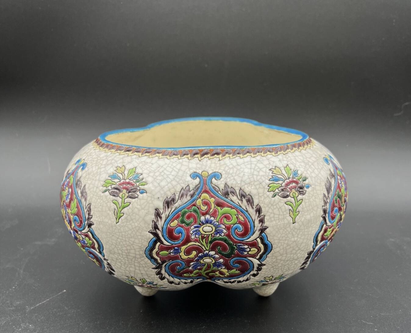 Late 19th century glazed earthenware planter, Longwy enamel style - 648003