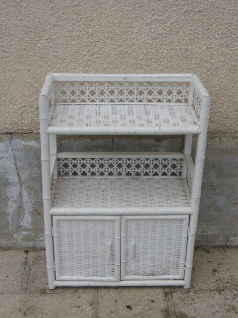 Library, small furniture, rattan, Wicker, woven white, vintage 1970