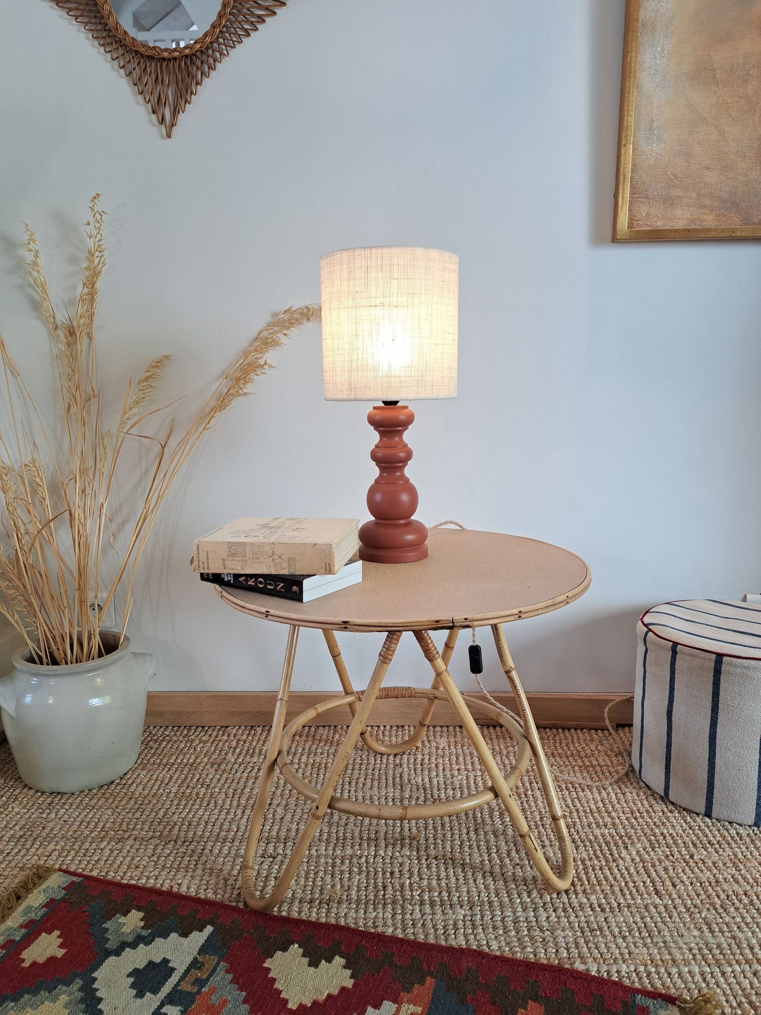 Vintage terracotta wooden lamp