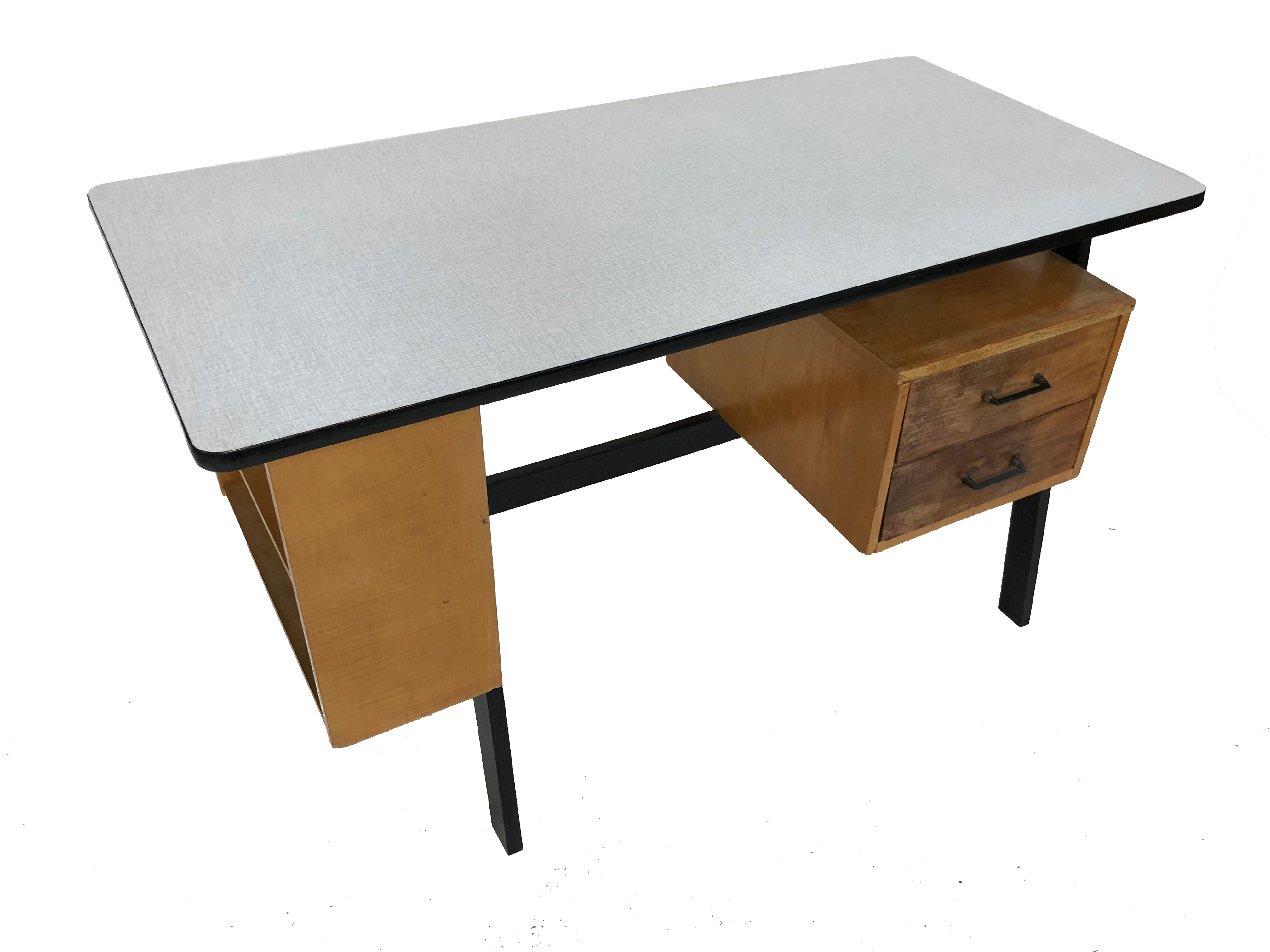 Vintage desk in birch veneer of years 60