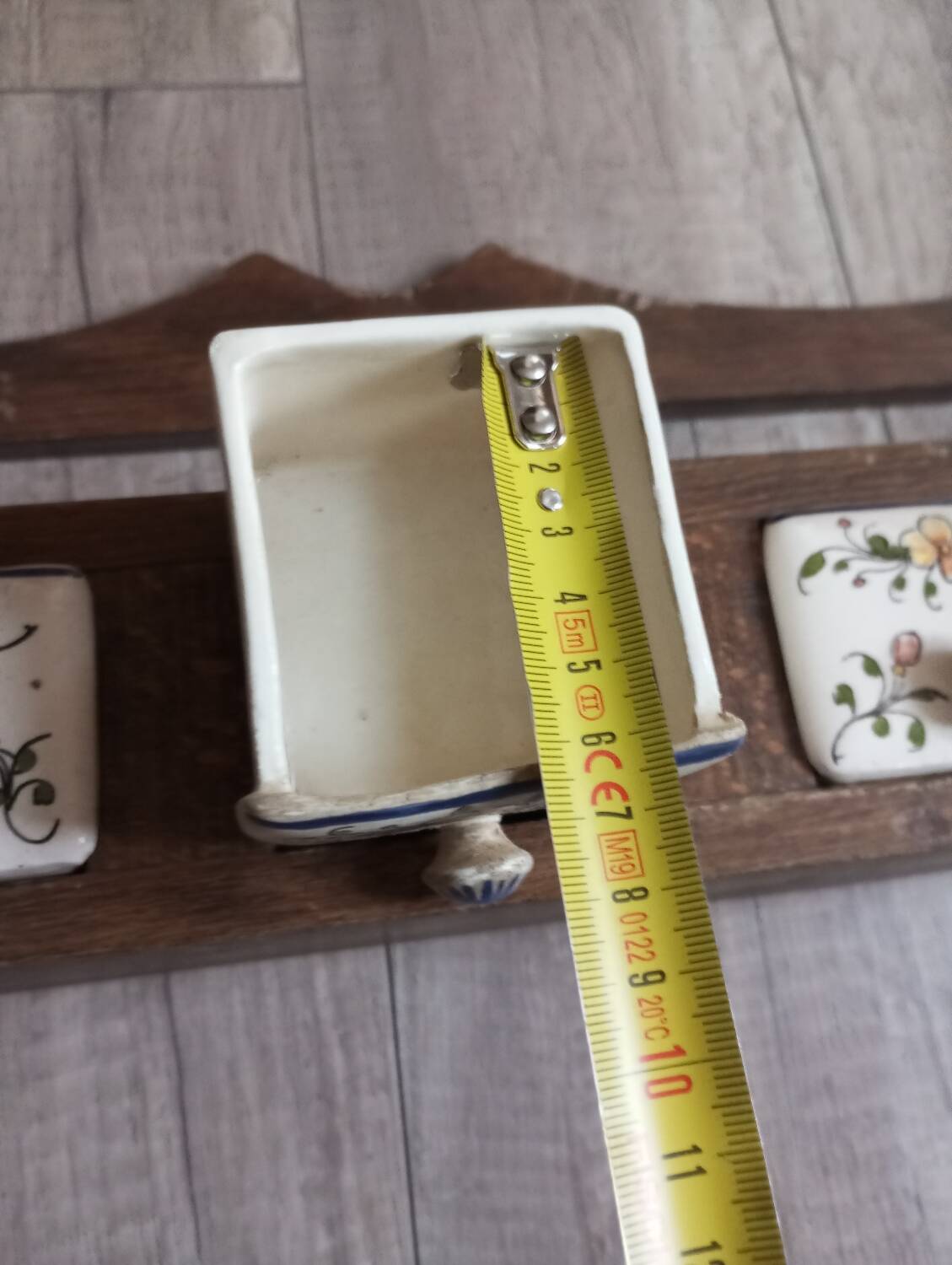 wooden shelf and desvres earthenware drawers