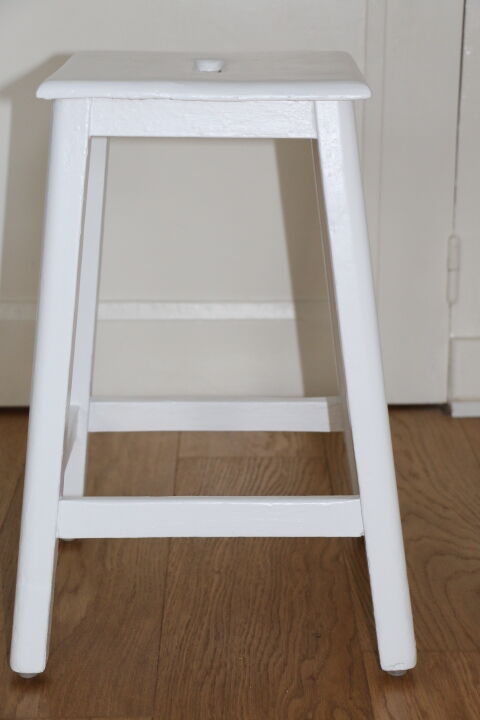 Tabouret bois années 50 blanc