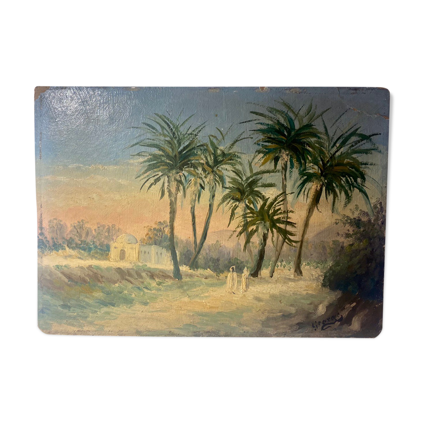Old painting, orientalist landscape, signed, XX century