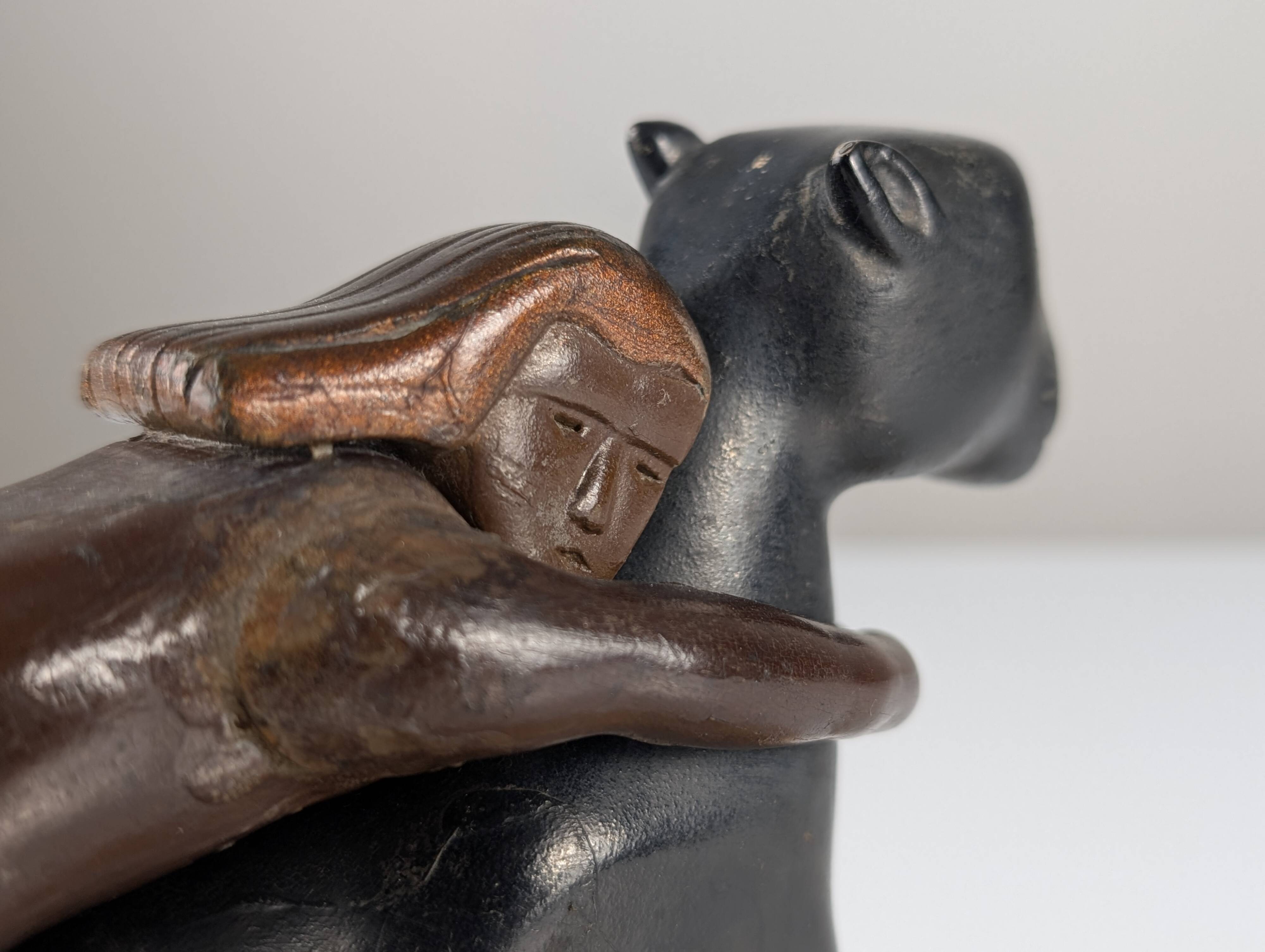 Ariadne and the Panther, Art Deco Sculpture in Wood and Brass, 1920s