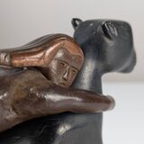 Ariadne and the Panther, Art Deco Sculpture in Wood and Brass, 1920s