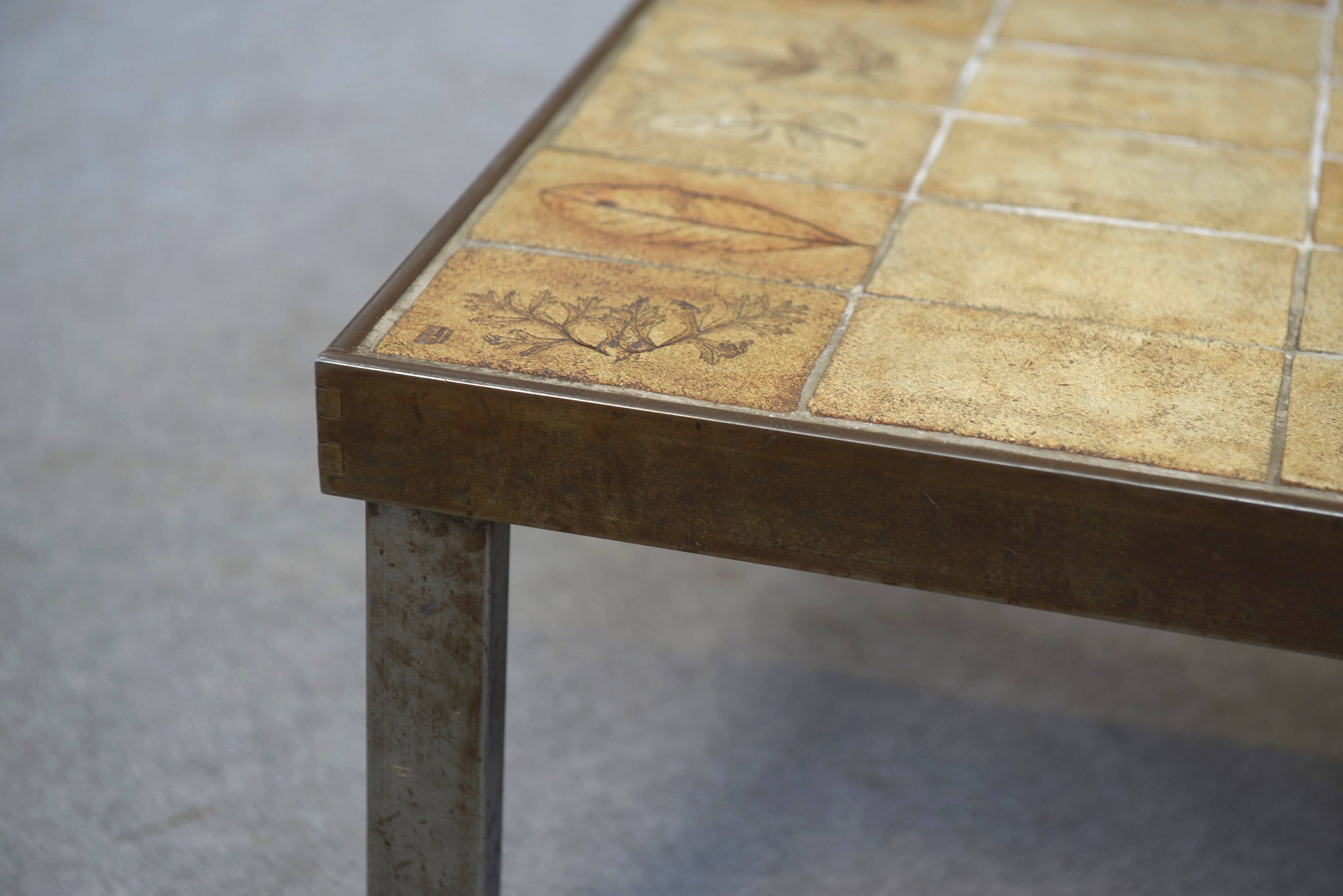 Coffee table by Roger Capron, Herbier model, ceramic and steel, 1950