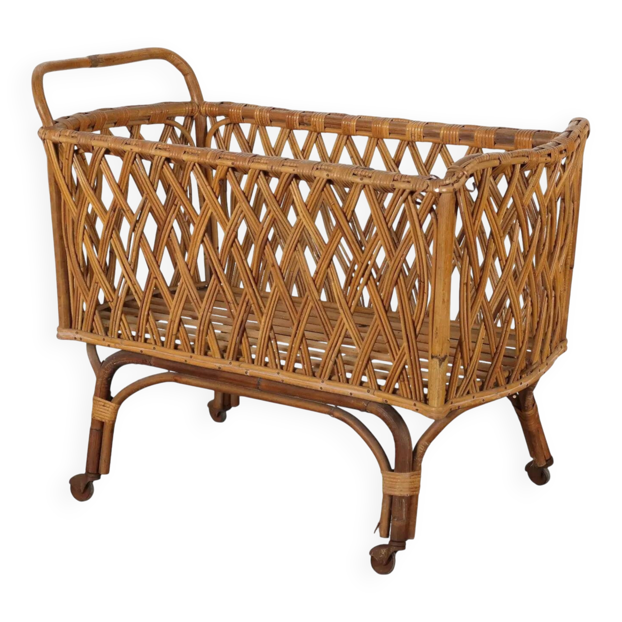 Vintage cradle from the 1960s, bamboo structure.