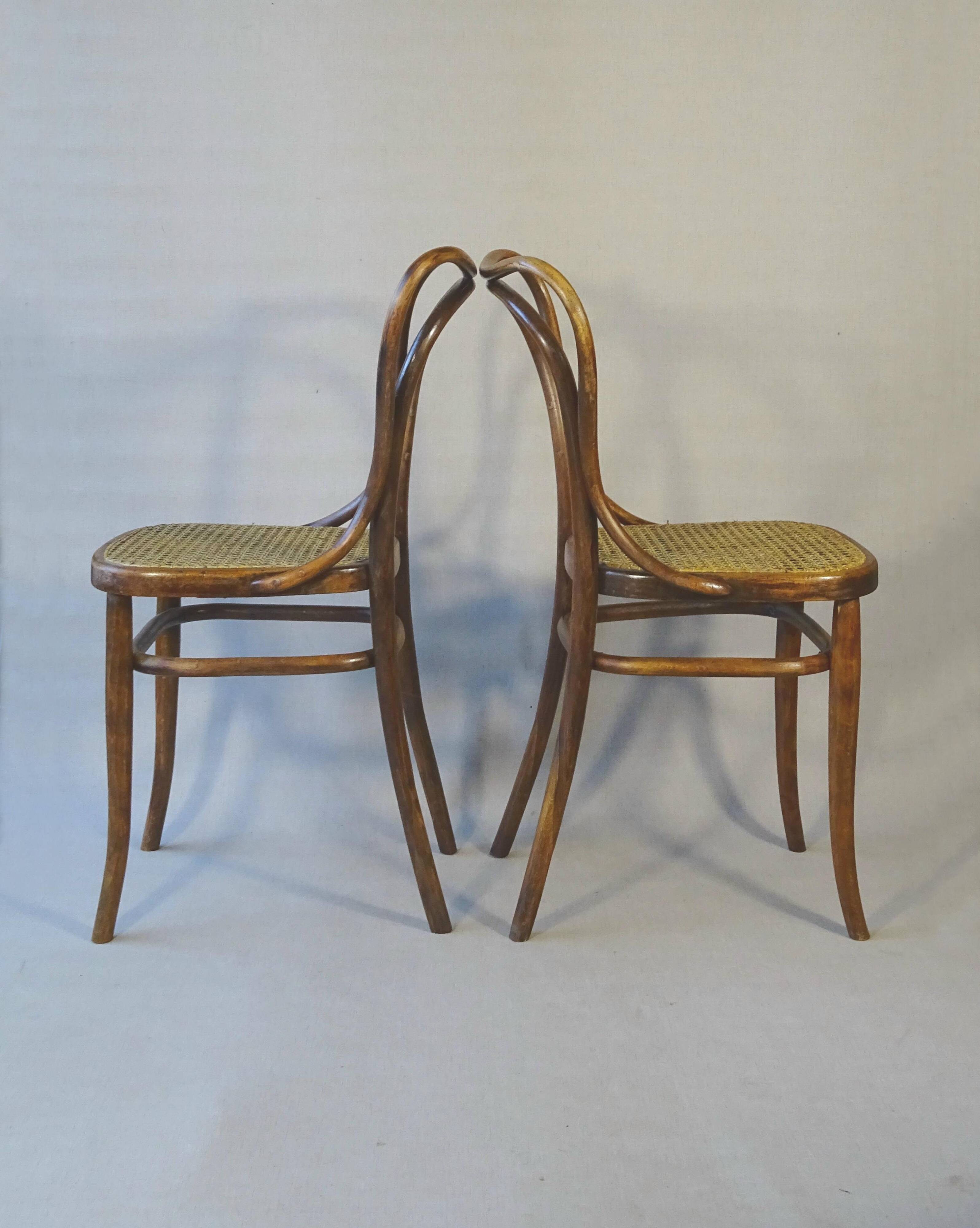 2 Bistro chairs No. 55- 3/4 by Kohn, circa 1905, caned